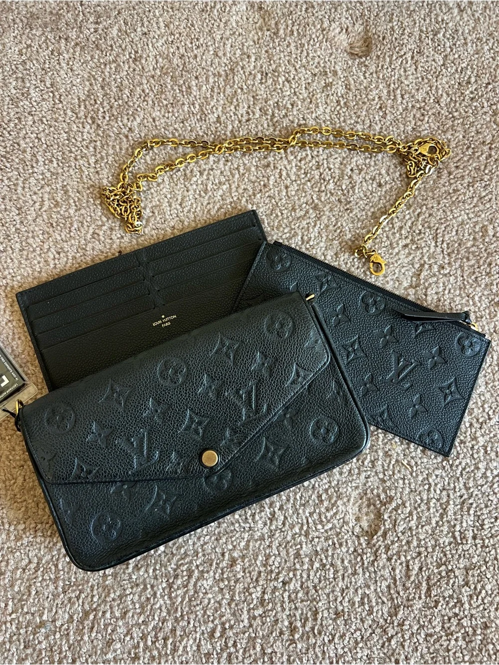 Louis Vuitton Black Monogram Empreinte Crossbody Wallet Felicie Pochette GH